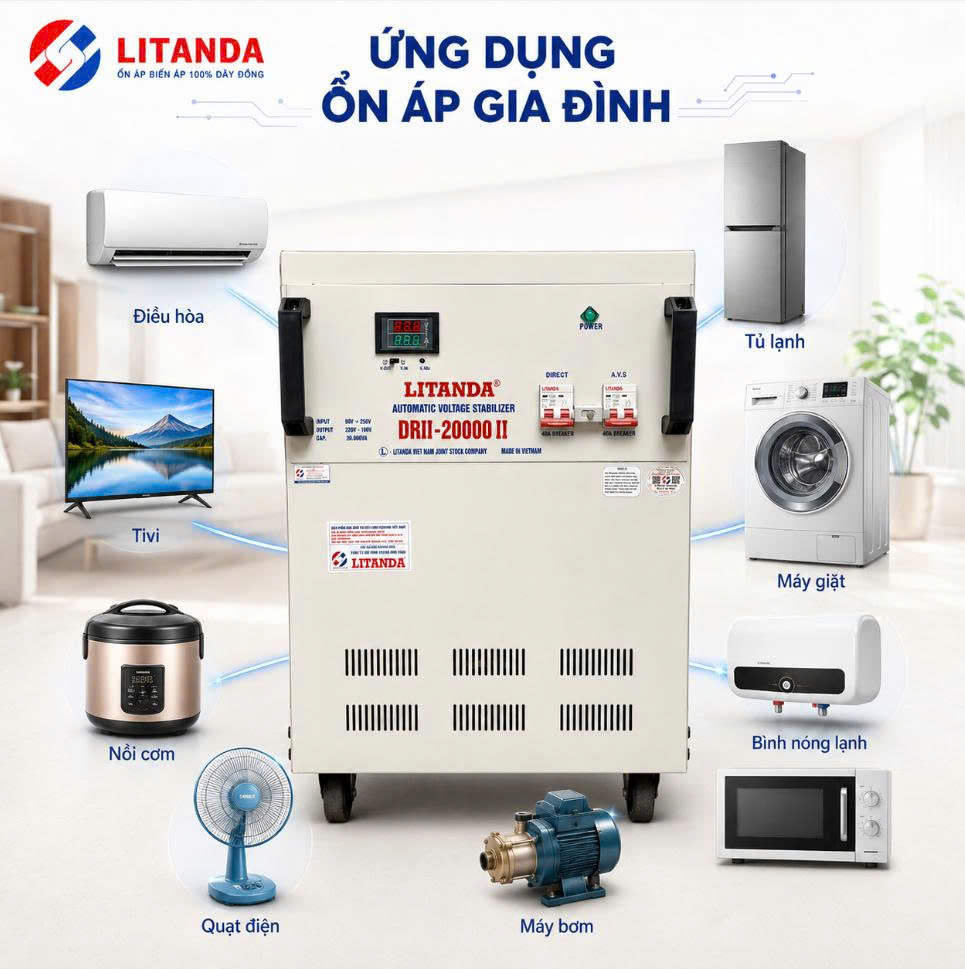 Ổn áp 20KVA cho gia đình phù hợp với những ngôi nhà có nhu cầu sử dụng điện lớn, thường xuyên vận hành nhiều thiết bị cùng lúc