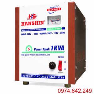 Ổn áp Hanshin 1 pha 1KVA dải 140V dùng cho khu vực điện tương đối ổn định, giúp ổn định điện áp và bảo vệ an toàn cho các thiết bị điện công suất nhỏ