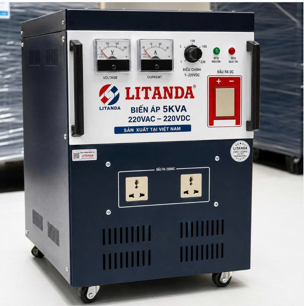 Biến áp 5KVA 220VAC – 220VDC Litanda là thiết bị chuyển đổi nguồn điện 220VAC 1 pha thành nguồn điện một chiều DC
