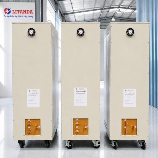 Ổn áp 1500KVA 3 pha dải 304V dùng cho lưới điện rất yếu, giúp ổn định nguồn điện liên tục và bảo vệ cho hệ thống thiết bị công nghiệp công suất rất lớn.