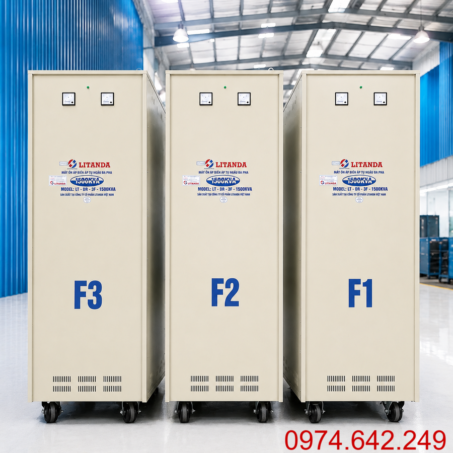 Ổn áp 1500KVA 3 pha thuộc nhóm thiết bị ổn định điện áp công suất đặc biệt lớn, phù hợp với nhà máy