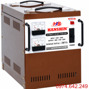 Ổn áp Hanshin 1 pha 3KVA dải 140V dùng cho khu vực điện tương đối ổn định, giúp ổn định điện áp và bảo vệ các thiết bị điện công suất nhỏ trong gia đình.