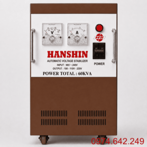Ổn áp Hanshin 1 pha 60KVA dải 90V chuyên dùng cho khu vực điện yếu, giúp ổn định điện áp và bảo vệ thiết bị cho xưởng sản xuất, cơ sở kinh doanh.