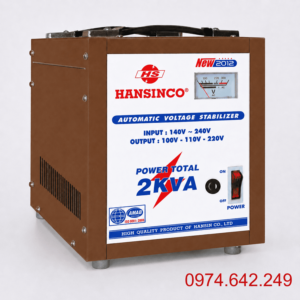 Ổn áp Hansinco 1 pha 2KVA dải 140V chuyên dùng cho khu vực điện tương đối ổn định, giúp ổn định điện áp và bảo vệ thiết bị công suất nhỏ.