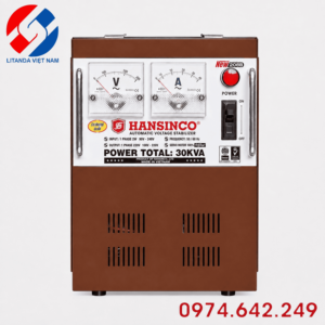 Ổn áp Hansinco 1 pha 30KVA dải 90V dùng cho khu vực điện yếu, giúp ổn định điện áp liên tục và bảo vệ cho các thiết bị điện trong gia đình hoặc văn phòng.
