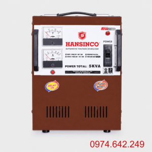 Ổn áp Hansinco 1 pha 5KVA dải 90V dùng cho khu vực điện yếu, giúp ổn định điện áp liên tục và bảo vệ các thiết bị điện công suất nhỏ trong gia đình.