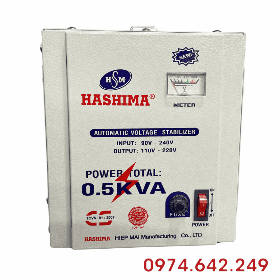 Ổn áp Hashima 0.5KVA là danh mục dành cho các dòng ổn áp 1 pha công suất 500VA