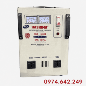 Ổn Áp Hashima 15KVA 1 Pha Dải 90V dùng cho khu vực điện yếu, giúp ổn định điện áp liên tục và bảo vệ các thiết bị điện trong gia đình hoặc văn phòng.