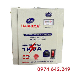 Ổn Áp Hashima 1KVA 1 Pha Dải 90V dùng cho khu vực điện yếu, giúp ổn định điện áp liên tục và bảo vệ các thiết bị điện công suất nhỏ trong gia đình.
