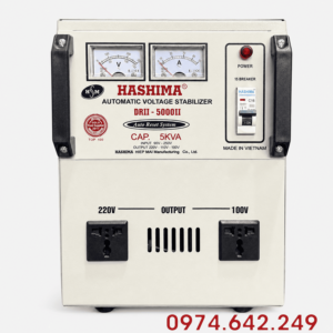 Ổn Áp Hashima 5KVA 1 Pha Dải 90V dùng cho khu vực điện yếu, giúp ổn định điện áp liên tục và bảo vệ các thiết bị điện công suất nhỏ trong gia đình.