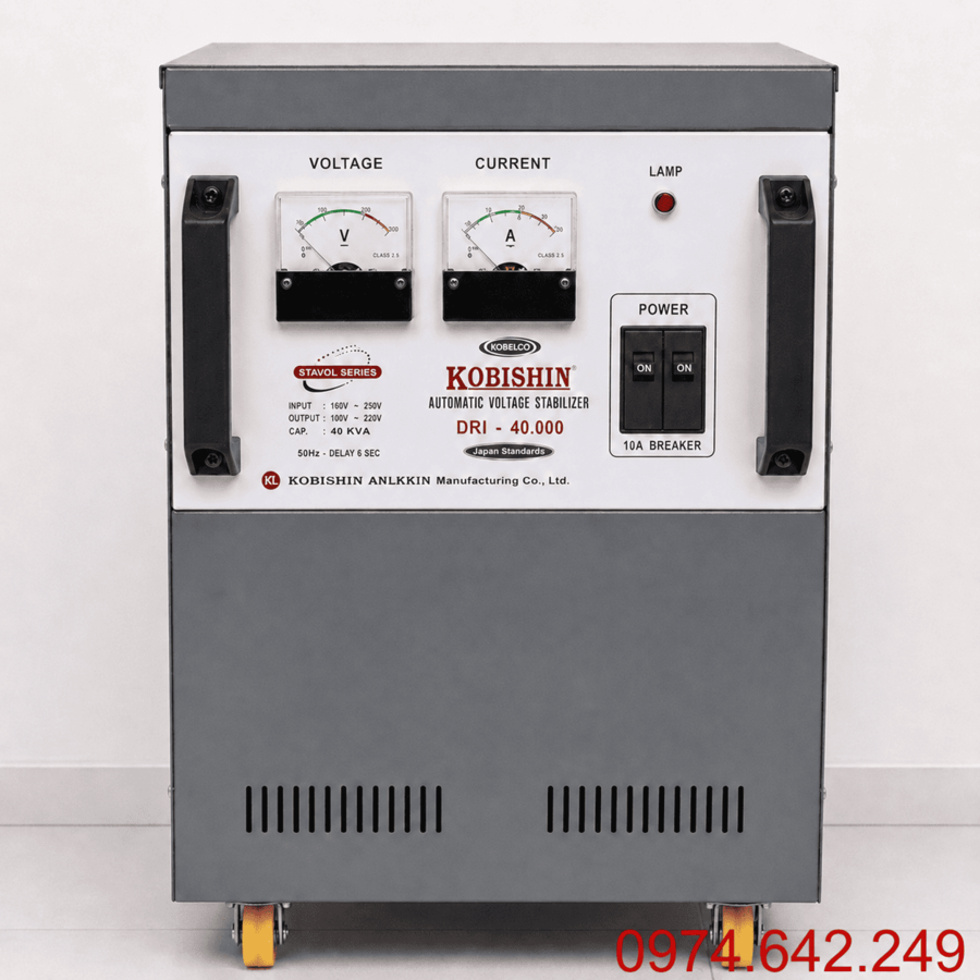 Ổn Áp Kobishin 40KVA 1 Pha Dải 90V dùng cho khu vực điện yếu, ổn định điện áp và bảo vệ các hệ thống thiết bị điện lớn trong biệt thự, nhà hàng hoặc xưởng