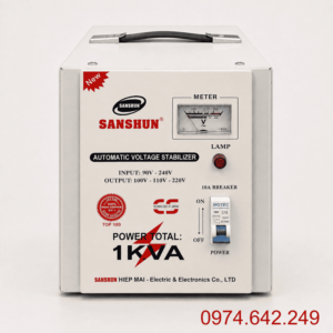 Ổn Áp Sanshun 1KVA 1 Pha Dải 90V chuyên dùng cho khu vực điện yếu, ổn định điện áp và bảo vệ thiết bị điện có công suất nhỏ trong gia đình.