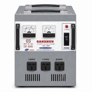 Ổn Áp Sanshun 3KVA 1 Pha Dải 90V chuyên dùng cho khu vực điện yếu, ổn định điện áp và bảo vệ thiết bị điện có công suất nhỏ trong gia đình.