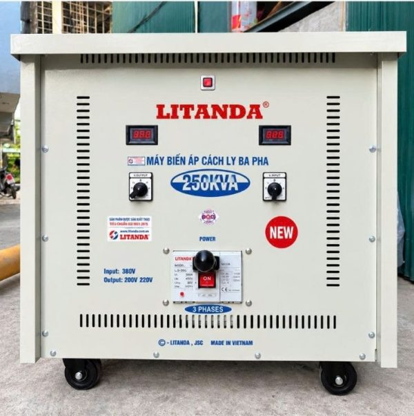 Biến áp cách ly Litanda 250KVA 3 pha vào 380V ra 380V, công suất lớn, phù hợp nhà xưởng, dây chuyền sản xuất và hệ thống điện công nghiệp cần cách ly nguồn