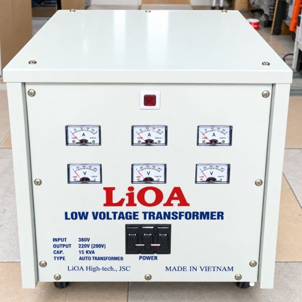 Biến áp tự ngẫu LiOA 15kVA 3 pha chuyên dùng đổi nguồn điện 3 pha, cung cấp nguồn điện an toàn và ổn định cho hệ thống máy móc, thiết bị công nghiệp.