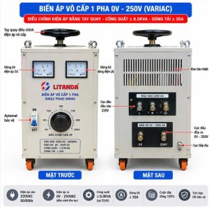 Biến áp vô cấp 1 pha 8.5KVA mặt trước và sau