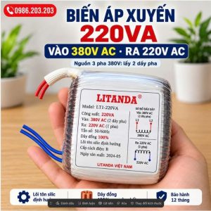 Biến áp xuyến 220VA vào 380VAC ra 220VAC chuyên dùng đổi nguồn điện áp công nghiệp từ 380V sang 220V với hiệu suất cao và vận hành êm ái.