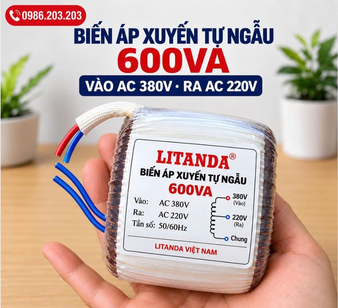 Biến áp xuyến tự ngẫu 600VA vào AC 380V ra AC 220V