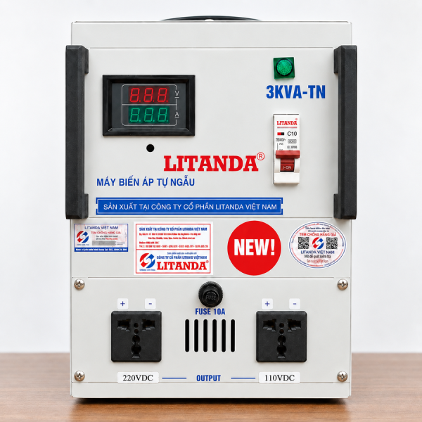 Biến áp đổi nguồn 3KVA vào 220VAC ra 220VDC/110VDC dùng chuyển đổi dòng điện xoay chiều sang một chiều, cung cấp nguồn điện cho các thiết bị chuyên dụng.