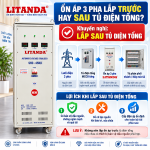 Ổn áp 3 pha lắp trước tủ điện tổng chuyên dùng bảo vệ toàn diện hệ thống, cấp nguồn ổn định cho toàn bộ phụ tải ngay từ đầu nguồn.