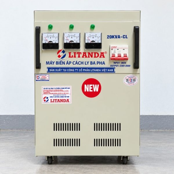 Biến áp cách ly 20KVA 3 pha 380V ra 220V/200V giúp đổi nguồn điện chuẩn xác, chống nhiễu tối ưu và đảm bảo an toàn điện tuyệt đối.