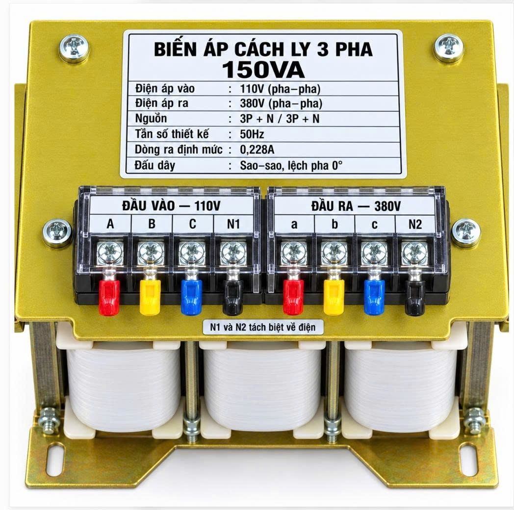 Máy biến áp cách ly 3 pha 150VA vào 110V ra 380V