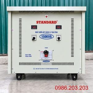 Biến áp cách ly Standard 150KVA vào 380V ra 690V giúp chuyển đổi điện áp chuẩn xác, chống nhiễu, cách ly an toàn và bảo vệ thiết bị vận hành ổn định.