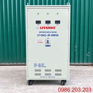 Ổn áp cách ly 3 pha 60KVA 160V-430V chuyên dùng ổn định điện áp dải rộng, lọc nhiễu, chống giật và bảo vệ thiết bị điện công nghiệp nhạy cảm.
