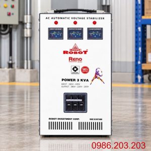 Ổn áp Robot Reno 3 pha 3KVA 260V-430V giúp ổn định điện áp 380V, bảo vệ toàn diện hệ thống máy móc nhà xưởng và tối ưu hóa hiệu suất vận hành.
