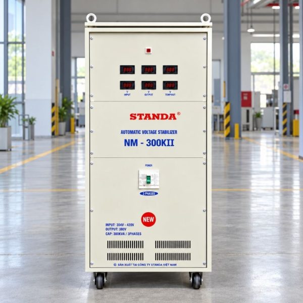 on-ap-standa-3-pha-300kva-nm-300kii Ổn áp Standa 3 pha 300KVA NM-300KII giúp cân bằng nguồn 380V, bảo vệ thiết bị điện công nghiệp, chống sốc áp, quá tải và nâng cao tuổi thọ máy móc vận hành.