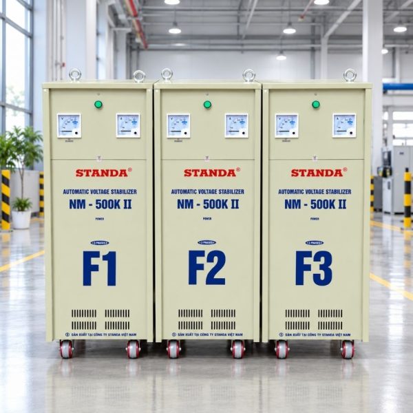 Ổn áp Standa 3 pha 500KVA NM-500K/3II giúp ổn định điện áp 380V, bảo vệ toàn diện hệ thống máy móc nhà xưởng và tối ưu hóa hiệu suất vận hành.