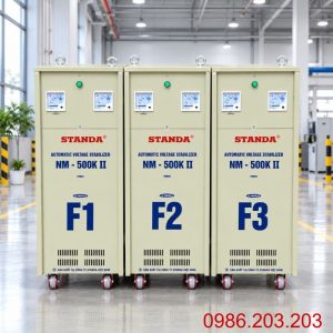 Ổn áp Standa 3 pha 500KVA NM-500K/3II giúp ổn định điện áp 380V, bảo vệ toàn diện hệ thống máy móc nhà xưởng và tối ưu hóa hiệu suất vận hành.