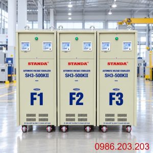 Ổn áp Standa 3 pha 500KVA SH3-500K/3II giúp ổn định điện áp 380V, bảo vệ toàn diện hệ thống máy móc nhà xưởng và tối ưu hóa hiệu suất vận hành.