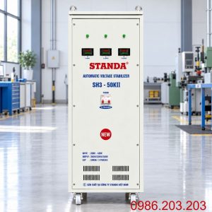 Ổn áp Standa 3 pha 50KVA SH3-50KII giúp cân bằng nguồn 380V, bảo vệ thiết bị điện công nghiệp, chống sốc áp, quá tải và nâng cao tuổi thọ máy móc vận hành.