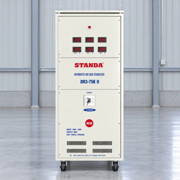 on-ap-standa-3-pha-75kva-dr3-75kii Ổn áp Standa 3 pha 75KVA DR3-75KII giúp cân bằng nguồn 380V, bảo vệ thiết bị điện công nghiệp, chống sốc áp, quá tải và nâng cao tuổi thọ máy móc vận hành.