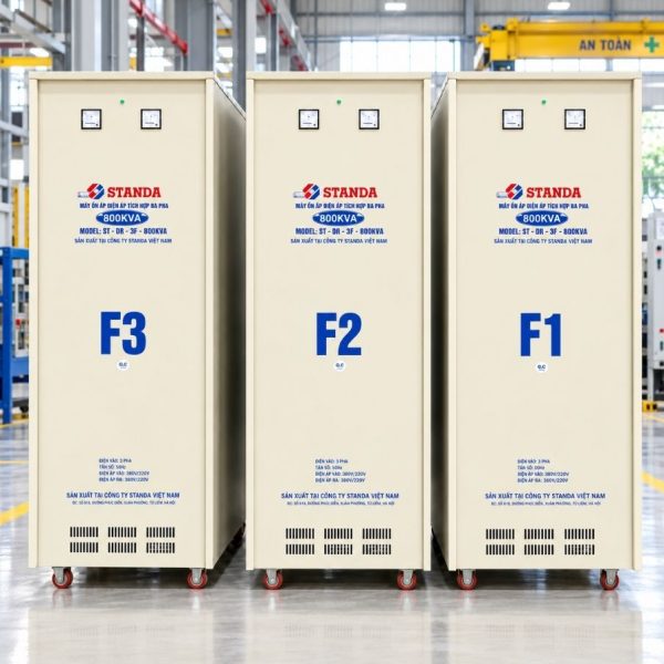 Ổn áp Standa 3 pha 800KVA NM-800K/3II giúp ổn định điện áp 380V, bảo vệ toàn diện hệ thống máy móc nhà xưởng và tối ưu hóa hiệu suất vận hành.