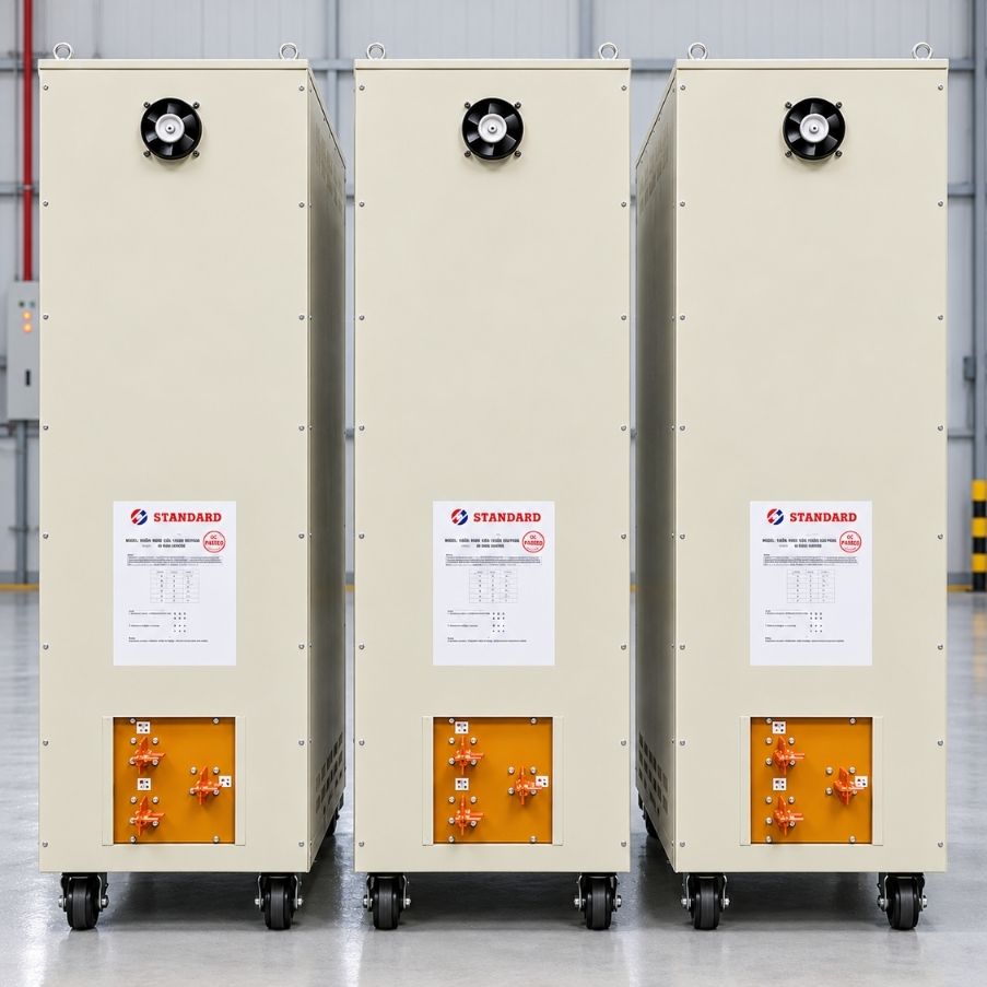 Ổn áp Standard 3 pha 2000KVA SH3-2000K/3II chuyên dùng ổn định điện áp tự động, chống quá tải, ngắn mạch, nâng cao độ bền và bảo vệ các thiết bị điện.